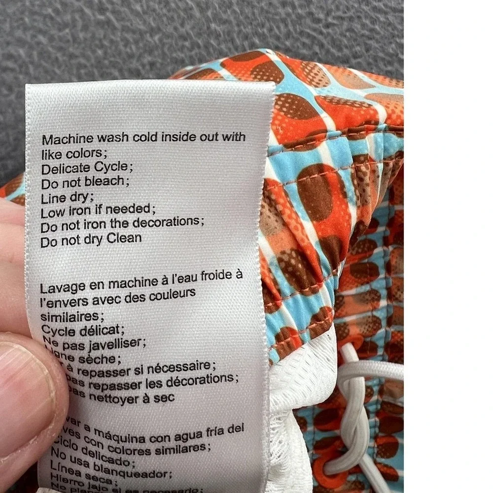 SWIMS Swim Shorts Men's 2XL Geo Mod Print Orange Blue Drawstring Lined Polyester